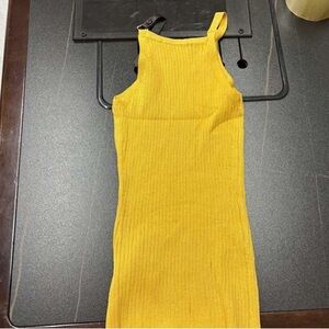 Yellow Ribbed Halter Mini Dress